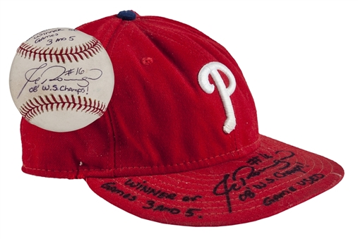 2008 JC Romero Game Used and Signed Phillies World Series Hat and Baseball (JSA)